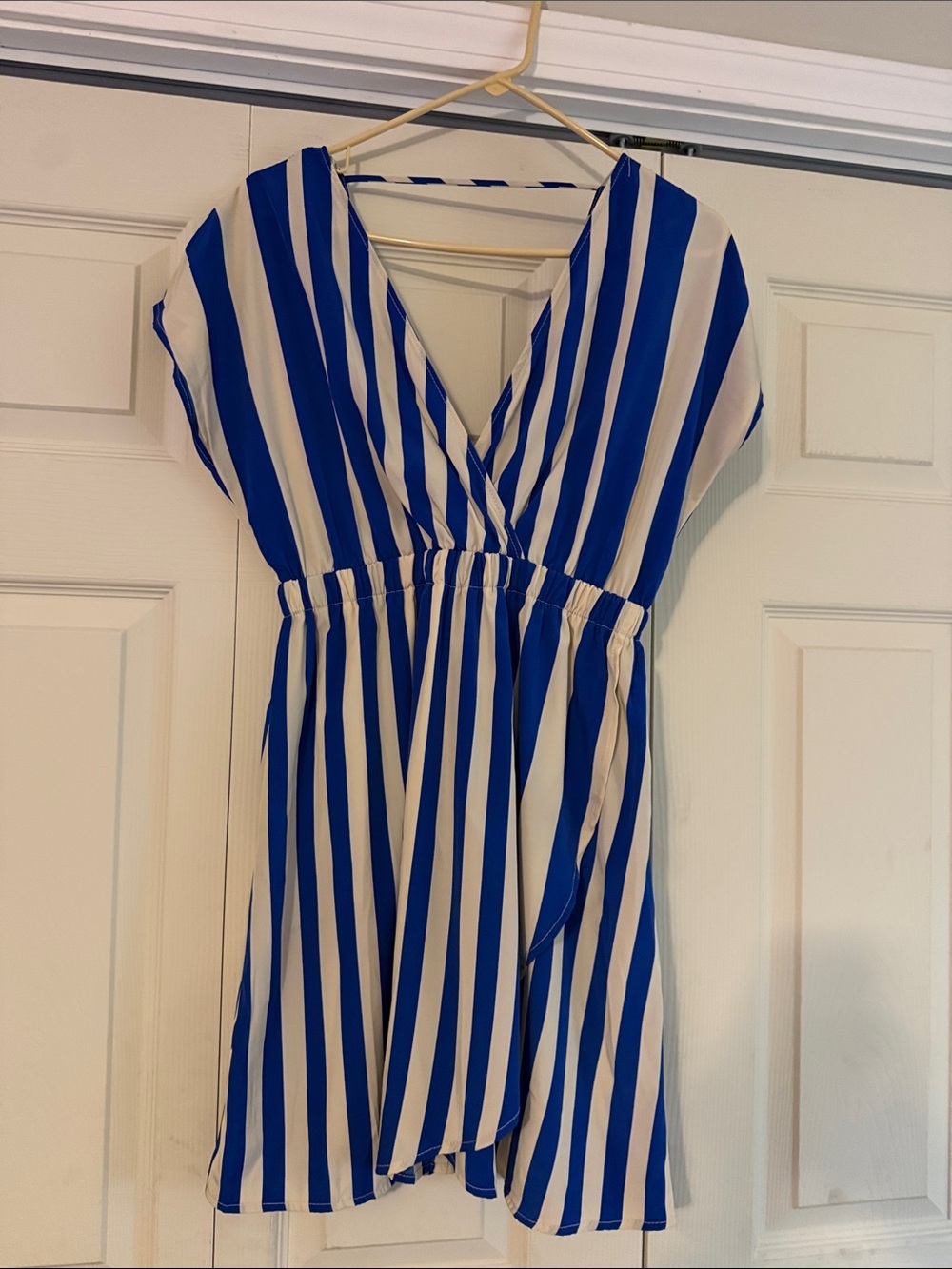 Blue and White Striped V-Neck Women's Dress